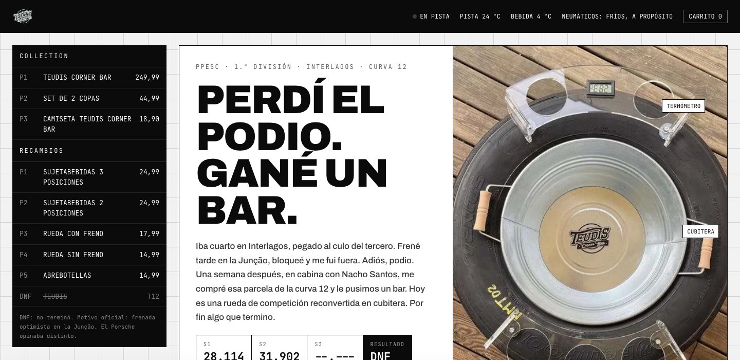 Tienda online del Teudis Corner Bar, cubitera hecha con una rueda de competición